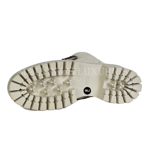 GUCCI BOOTS ANKLE WHITE GG LOGO LEATHER QUILTED LACE-UP  sz 41 11 US - Picture 12 of 15